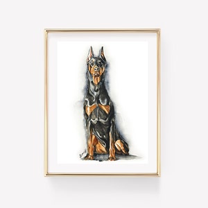 Doberman Watercolor Print. Dog Watercolor Print. Dog Art. Doberman Art
