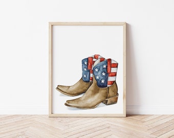 KLAAR OM TE VERZENDEN Cowboy laarzen print. Cowboy laarzen decor. Amerikaanse cowboylaarzen. Patriottische kunst.