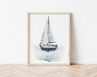 Sailing Watercolor Print. Sailing Wall Art. Nautical decor. Nautical Wall Art. Boathouse Decor. Sailboat Wall Art.