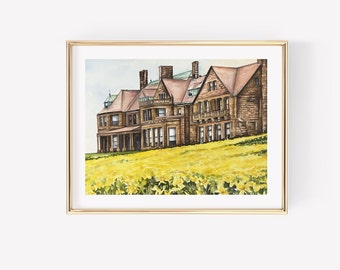 Salve Regina Art. Newport daffodils watercolor print. Newport, RI watercolor. Daffodil fields art. Rhode Island art print.