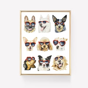Dogs in Sunglasses Watercolor Print. Dogs Art Print.