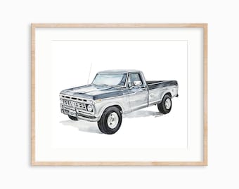 Vintage Ford Truck Watercolor Print. Antique Truck Wall Art. Old Ford Truck Art. Truck nursery decor.