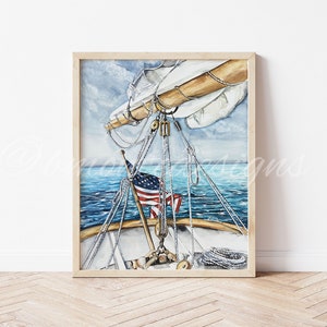 Sailing Watercolor Print. Sailing Wall Art. Nautical decor. Nautical Wall Art. Boathouse Decor. Patriotic Wall Art