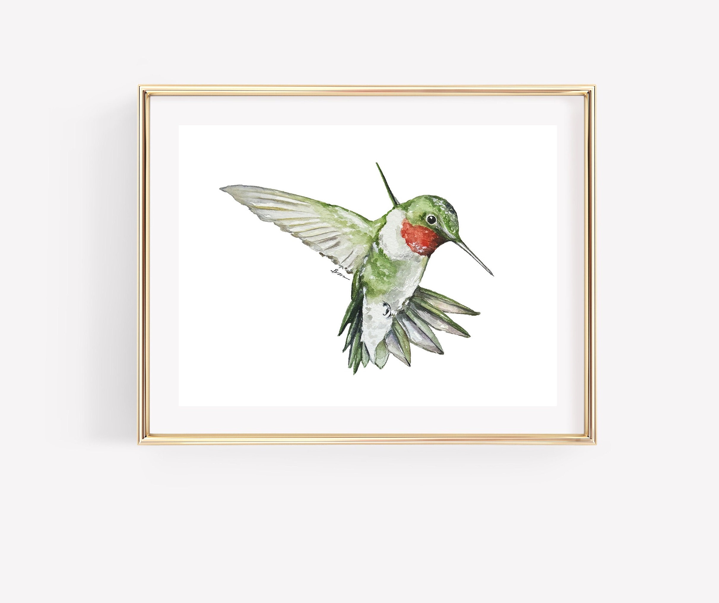 Hummingbird watercolor print. Ruby Throated Hummingbird art. Bird Watercolor art. Backyard Birds Art. Bird Nursery art.