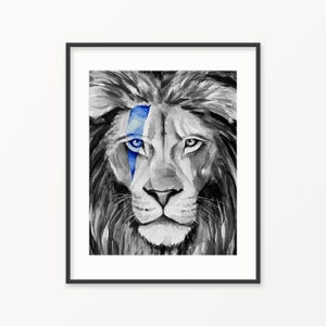 Ready to ship Police decor. Lion Wall Art. Law enforcement Watercolor print. Thin Blue Line Art