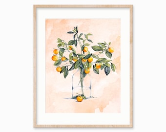 Orange Tree Watercolor Print, Kitchen Wall Art