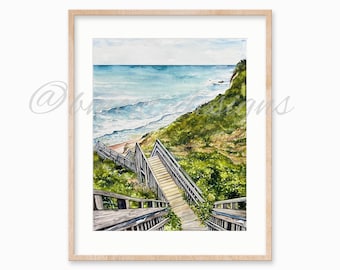 Mohegan Bluffs Art Print. Block Island Decor. Rhode Island art. Block Island wall art. Rhode Island Watercolor