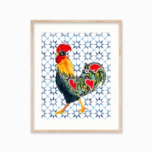 Impression d’art Galo de Barcelos. Art mural portugais. Décor de coq de Barcelos. Art mural de carreaux portugais. Art mural azulejos. Symbole portugais.