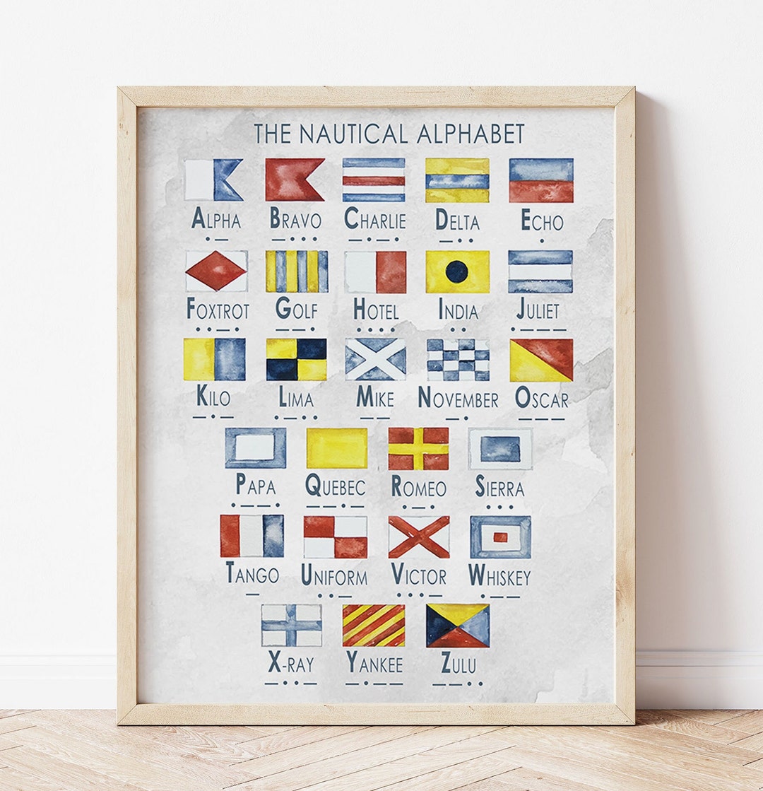 Nautical Flag Alphabet Watercolor Print. Nautical Abcs Art. Maritime