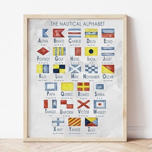 Nautical Flag Alphabet Watercolor Print. Nautical ABCs Art. Maritime Flag Alphabet. Nautical Nursery Decor. Nautical wall art.