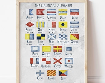 Nautical Flag Alphabet Watercolor Print. Nautical ABCs Art. Maritime Flag Alphabet. Nautical Nursery Decor. Nautical wall art.