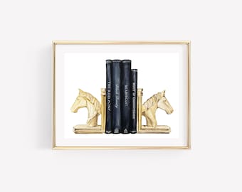 Horse Lover Wall Art. Equestrian wall decor. Horse Books Art. Horses Watercolor Print.