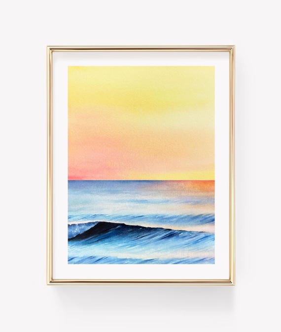 水彩画 夕焼け 景色絵海 水彩 夕焼け パステル アート 海 パステル