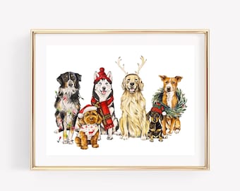 Christmas dogs wall art. Christmas puppies. Happy Howlidays wall art. Christmas decor.