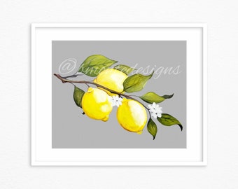 Lemon watercolor print. Lemon wall art. Lemon art print. Kitchen decor. Kitchen Wall art.
