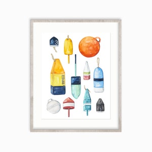 Buoys Watercolor Print. Buoys Wall Art. Buoy Art. Nautical Decor. Nautical Art.