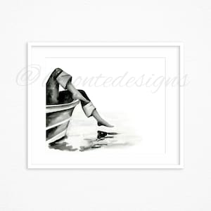 Relaxing by the lake watercolor print