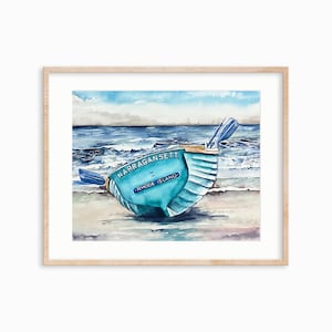Narragansett Beach Art Print. Narragansett Decor. Rhode Island art. Rhode Island Watercolor Print. Beach House Decor. Lifeguard boat art.