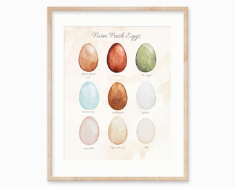 Chicken egg colors watercolor art. Farmhouse decor. Farmhouse wall art. Chicken decor.