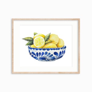 Lemon watercolor print. Lemon wall art. Lemon art print. Kitchen decor. Kitchen Wall art. Chinoiserie watercolor art.