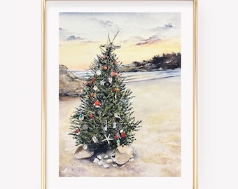 Christmas Beach Tree. Second Beach Rhode Island Art. Surfer's End. Middletown RI art. Newport RI art.