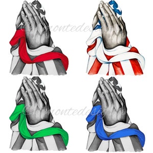 Thin Blue Line Art Print: Praying Hands, American Flag image 2