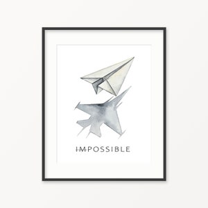 Paper Plane Watercolor Print. Fighter Jet Nursery Art. Airplane Nursery decor. Anything is Possible Art.