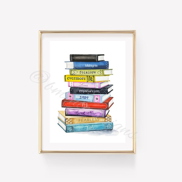 Taylor Albums Book Stack. Book Stack Collection Art Print. Girl Room decor. Teen Girl Decor.