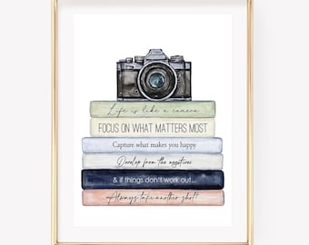 Life is like a Camera watercolor print. Camera art print. Photography print. Photographer wall art.