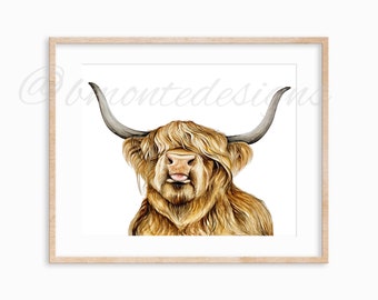 READY TO SHIP Highland Cow Watercolor Print. Farmhouse Wall Art. Farmhouse Decor.