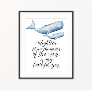 READY TO SHIP. Mother Whale and her baby nursery watercolor print. Whale nursery decor. Whale nursery wall art. Blue and gray nursery