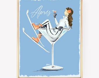Apres Ski Art Print. Winter Wall Decor. Skiing Wall Art. Snow Bunny Art.