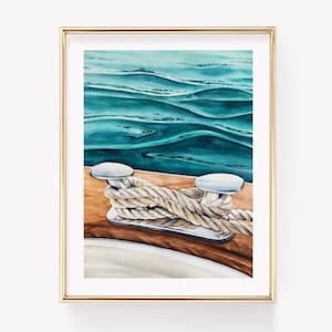 Sailing Watercolor Print. Sailing Rope Wall Art. Nautical decor. Nautical Wall Art. Boathouse Decor.