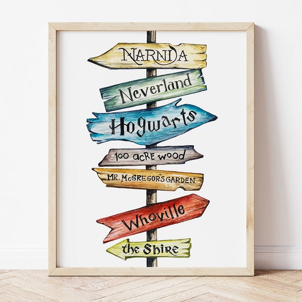 updated Storybook signpost print. Storybook Nursery decor.