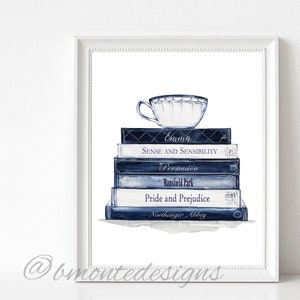 Ready to Ship Jane Austen Books Watercolor Print. Jane Austen Collection. Jane Austen Art Print.