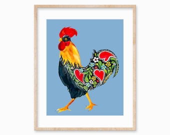 Impression d'art Galo de Barcelos. Art mural portugais. Décor de coq de Barcelos. Art mural de la ferme. Art mural poulet. Symbole portugais.