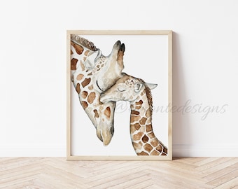 Arredamento vivaio giraffa. Arte murale della giraffa. Acquerello giraffa. Arte della giraffa madre e bambino.
