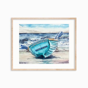 Narragansett lifeboat Art Print. Narragansett Decor. Rhode Island art. Rhode Island Watercolor Print. Coastal Wall Art. Beach House Decor.