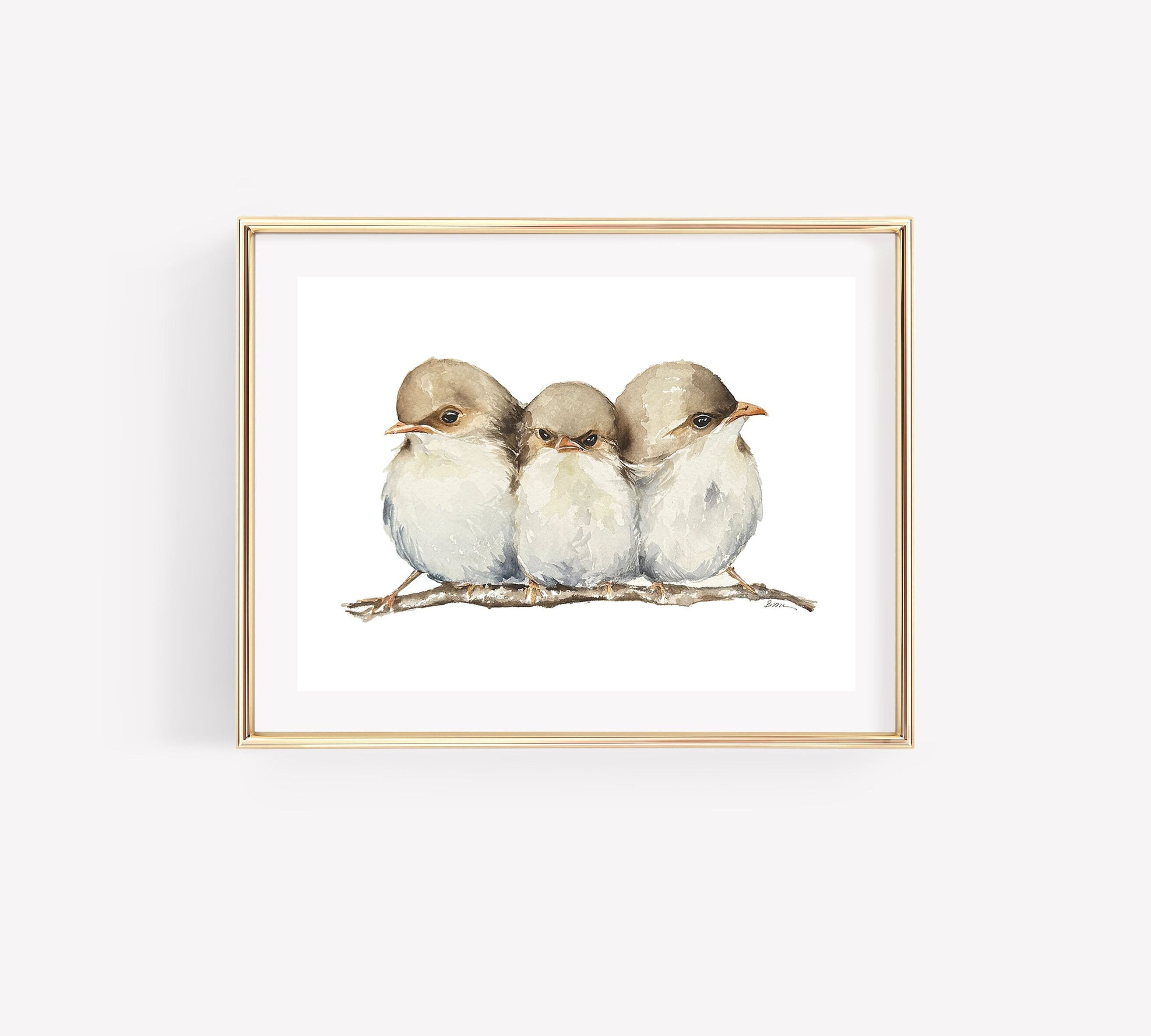 Drie kleine vogels aquarelprint. Baby vogel kunst. Vogel aquarel kunst.  Achtertuin Vogels Art. Vogelkwekerij kunst. - Etsy België, image size:2629x2367
