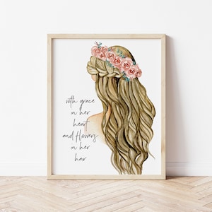 READY TO SHIP Flowers in her hair nursery print. Girl nursery decor. With Grace in her Heart and Flowers in her Hair Print.