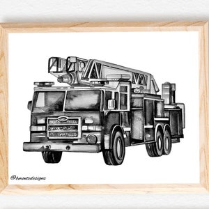 Fire Truck Nursery Print. Firefighter decor. Firetruck wall art.