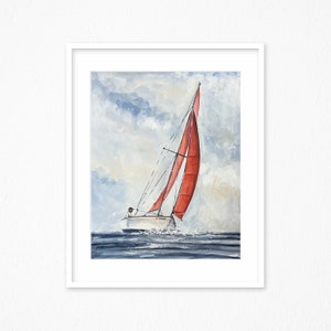 Sailing Watercolor Print. Sailing Wall Art. Nautical decor. Nautical Wall Art. Boathouse Decor.