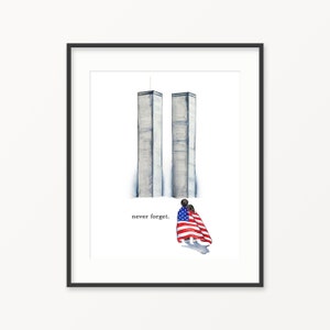 September 11th memorial print. Twin Towers memorial art.