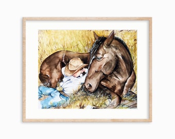 Horses nursery decor. Horse wall art. Horse watercolor. Little Buckaroo art. Little Cowboy decor. Western Nursery Theme. Cowboy wall art.