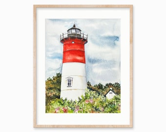 Ready to ship Nauset Lighthouse print. Cape Cod wall art. Lighthouse decor.  Beach house decor.