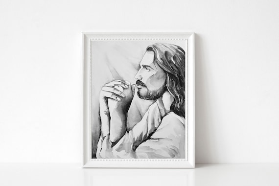 Jesus Praying Watercolor Print. Religious Art. Jesus Art. Christian Decor.
