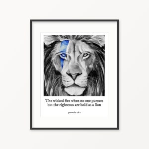 Police decor. Lion Wall Art. Law enforcement Watercolor print. Thin Blue Line Art