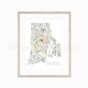 Rhode Island state watercolor print. Seashells watercolor. Rhody watercolor. Ocean State art print.