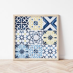 Azulejos Tile print. Portuguese Tiles Print. Spanish Tiles Watercolor Print.