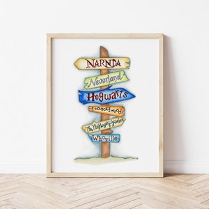 Storybook signpost print. Storybook Nursery decor.